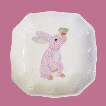 Pink Butterfly Bunny White French Dish