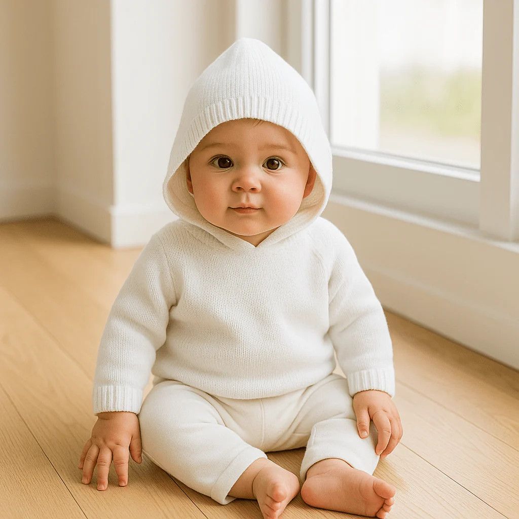 White Knitted Zip-Back Hoodie