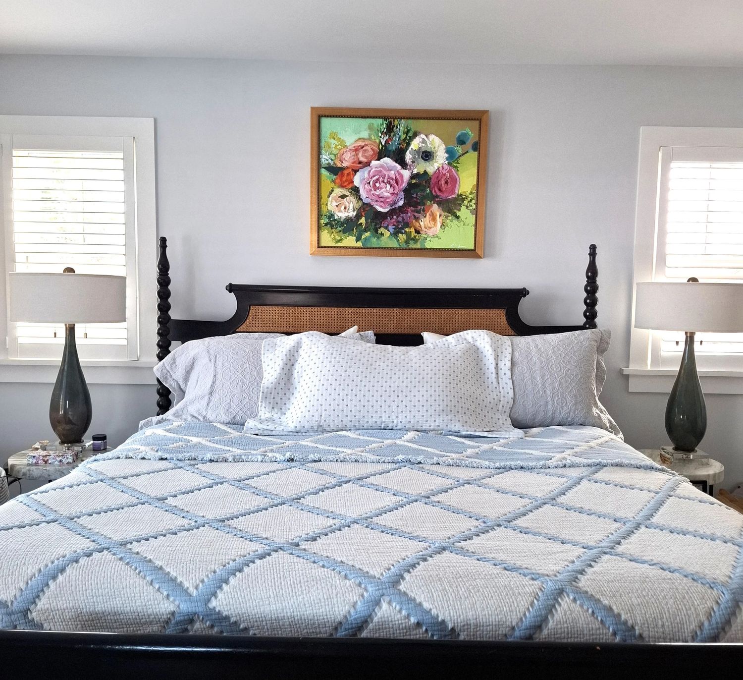 Quilted Trellis Blanket - Light Blue - King Size