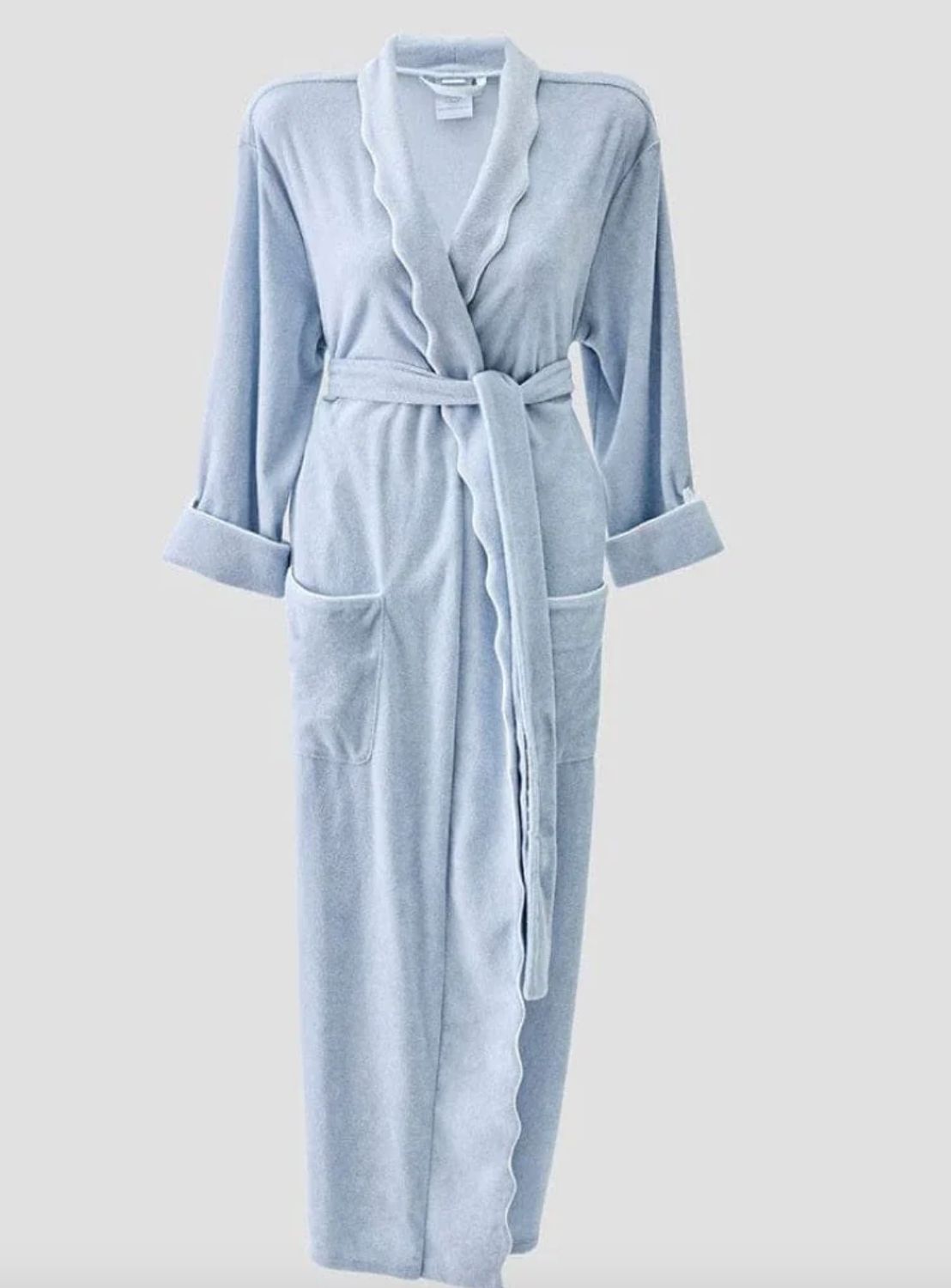 Womens Long Scallop Robe-Robins Egg, Medium