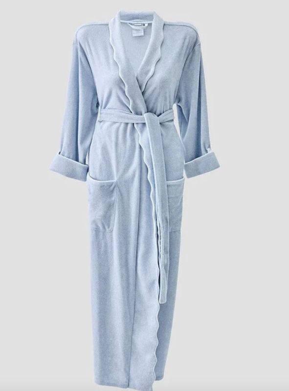 Womens Long Scallop Robe-Robins Egg, Medium