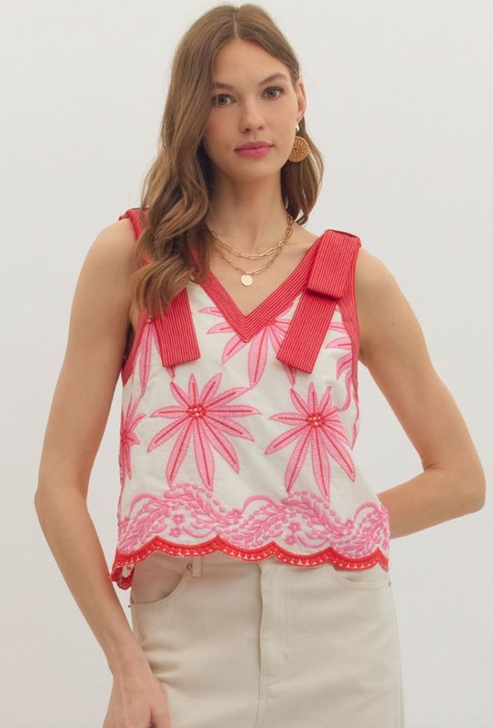 Pink and Red Scalloped Top