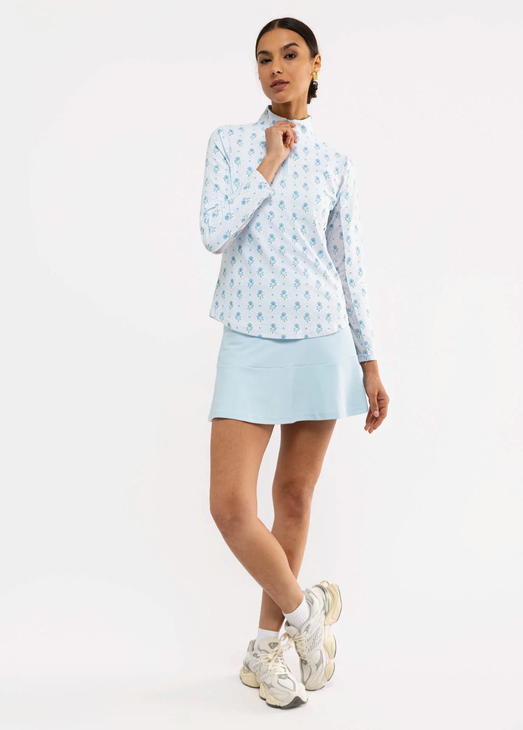 Ava Quarter Zip-Blue Dot Floral