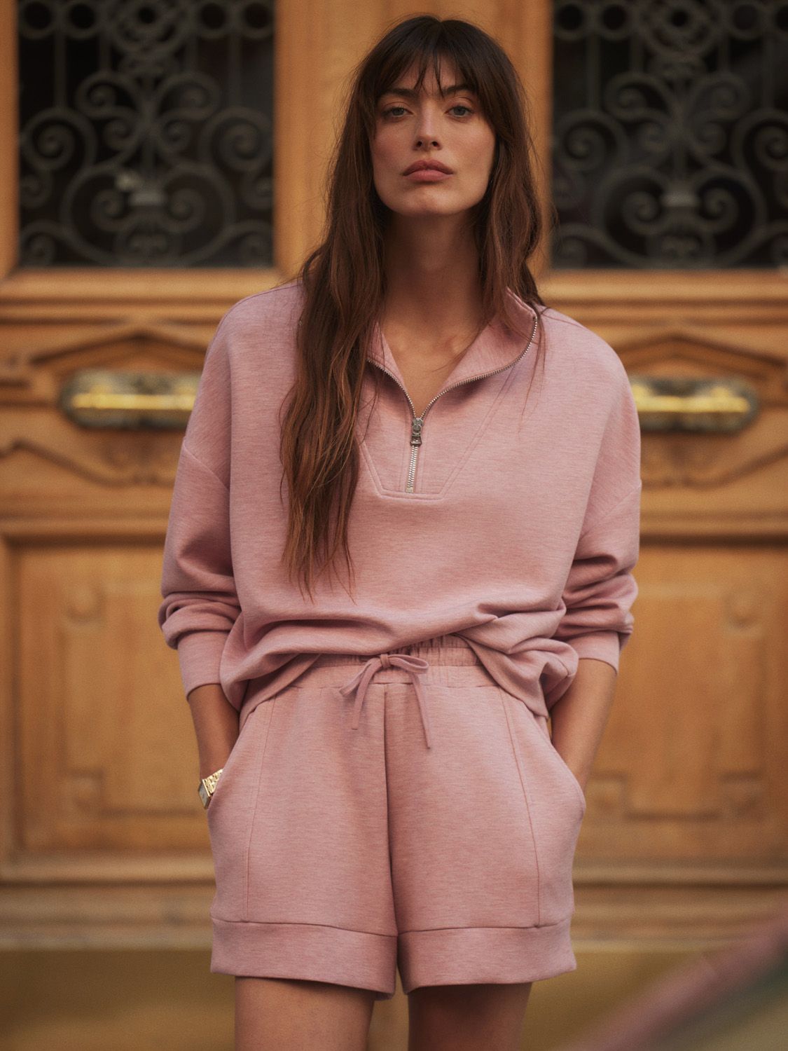 Hawley Half Zip Sweat- Rose Marl