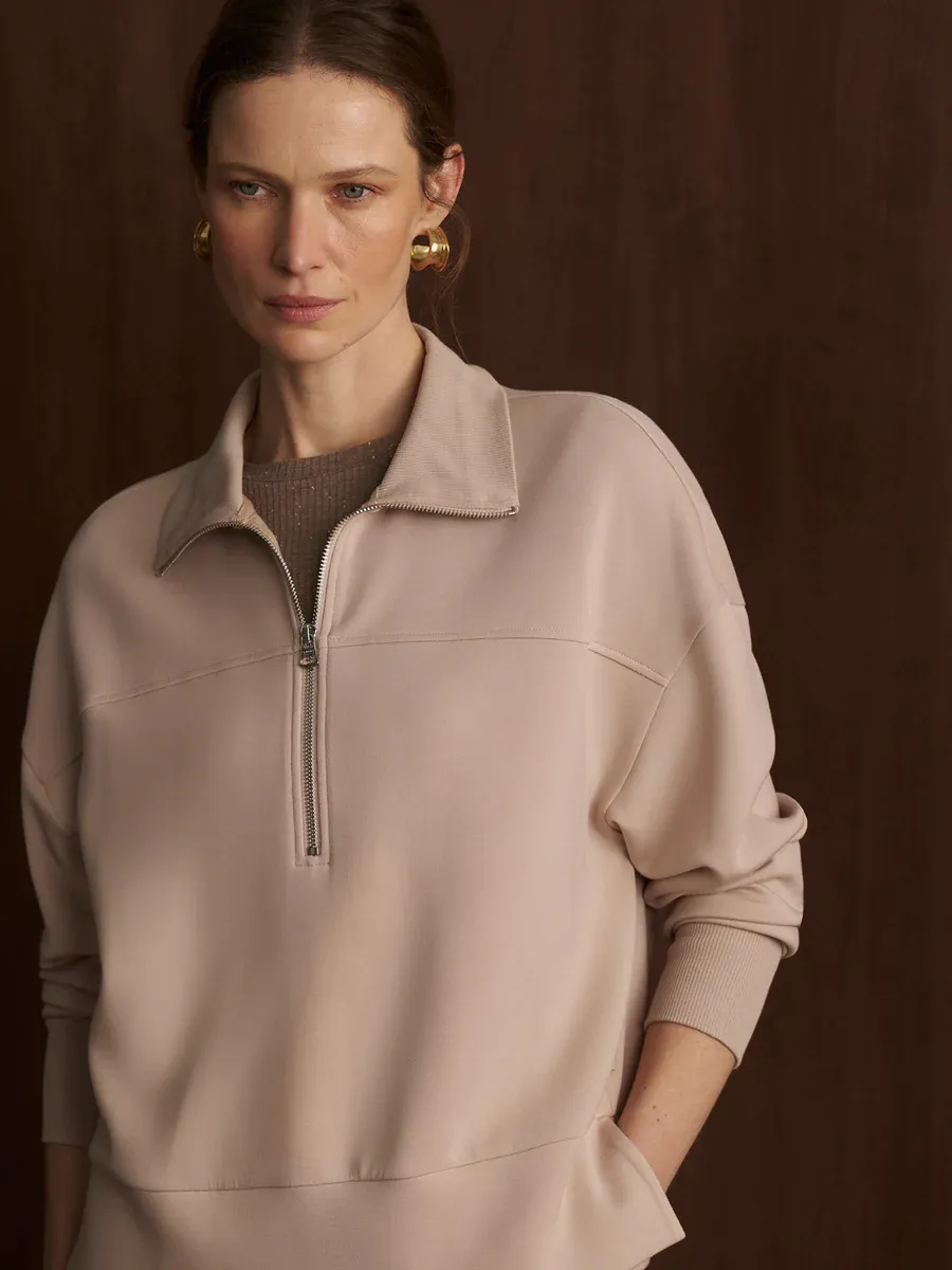 Kayleigh Half Zip Sweat-Mushroom 