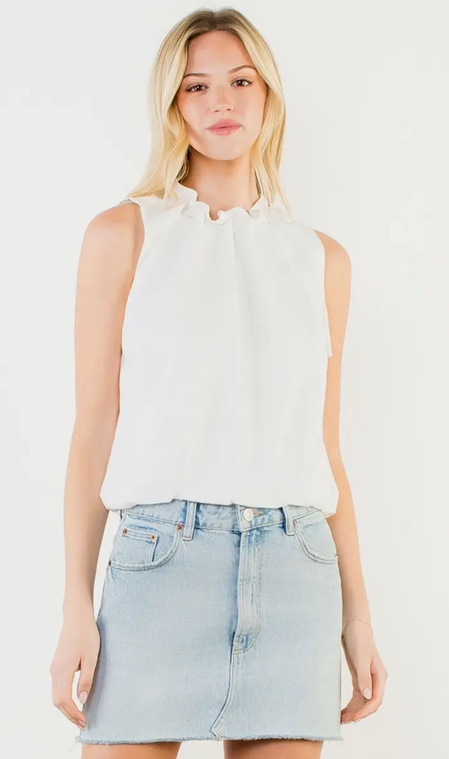 White Sleeveless Ruffle Top
