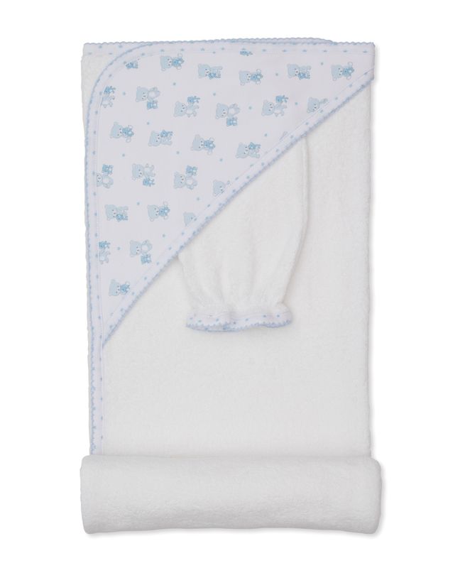 Teddy Bear Love Hooded Towel &amp; Mitt Set - Blue