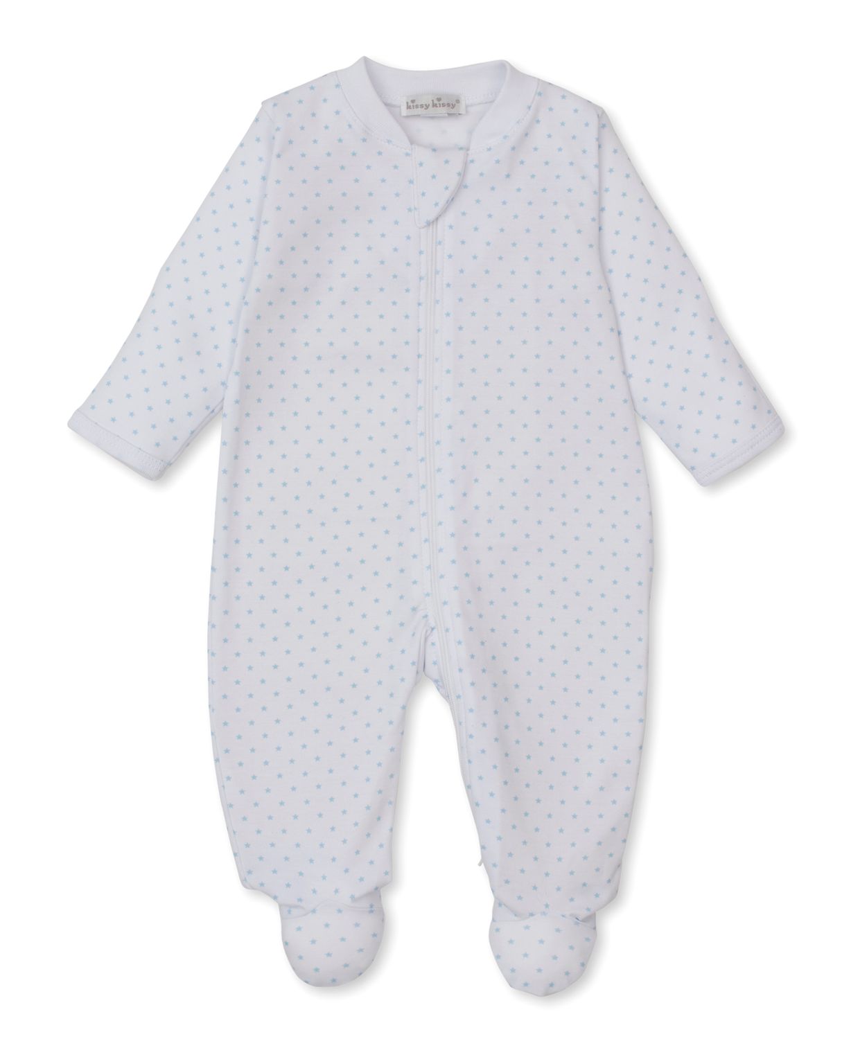 Teddy Bear Love Zip Footie - Blue Stars