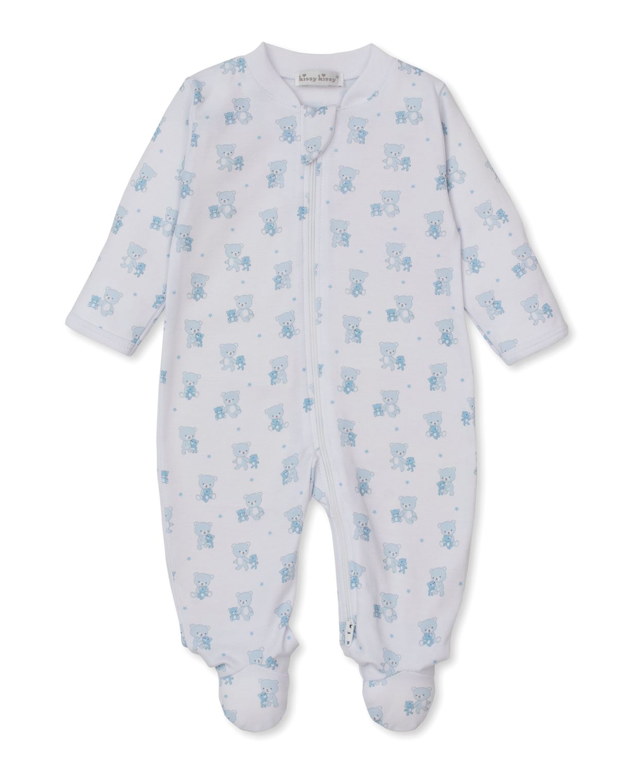 Teddy Bear Love Zip Footie - Blue