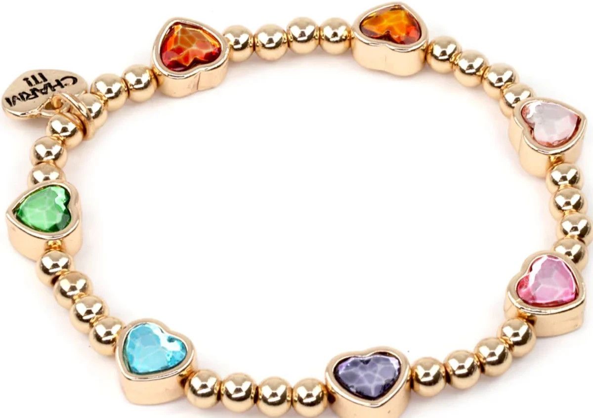 Charm It! Gold Sparkle Heart Stretch Bead Bracelet