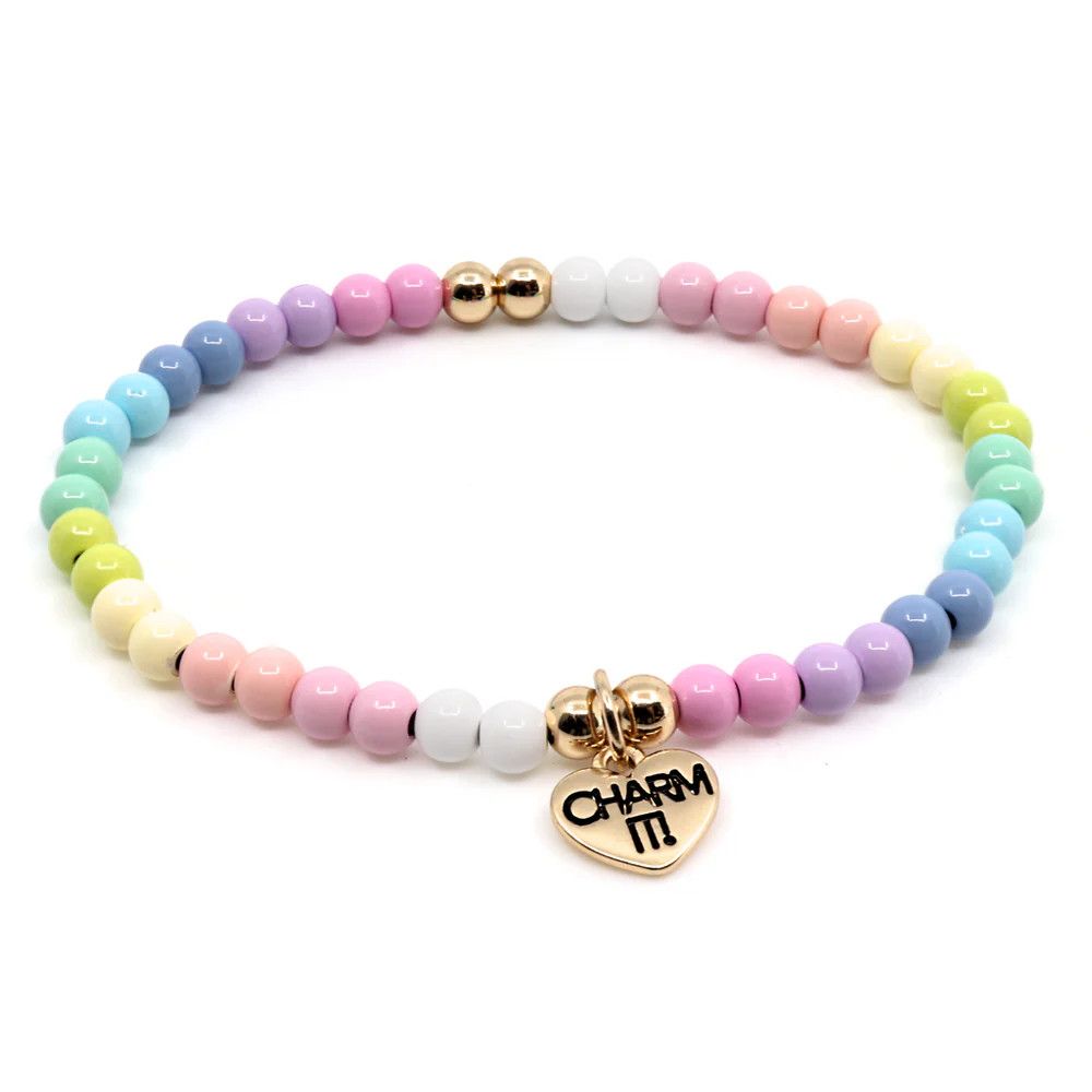 Charm It! Gold Pastel Heart Stretch Bead Bracelet