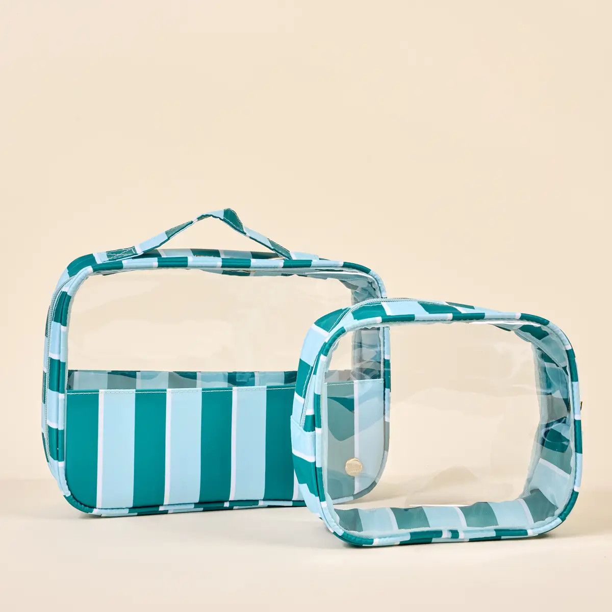 Clearly Chic Cosmetic Bag Set–Sicily Stripes Teal
