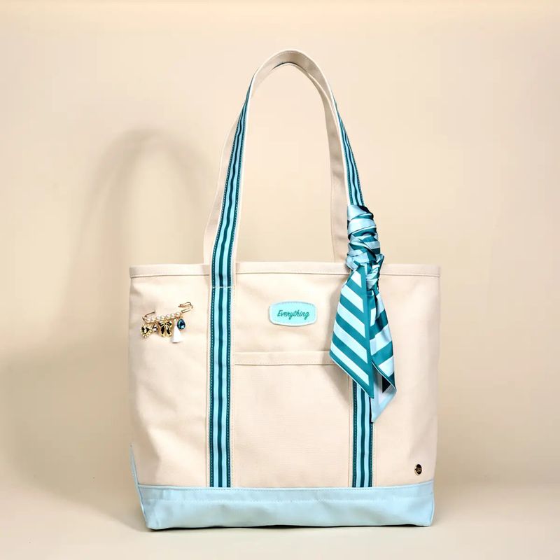 The Darling Canvas Tote Bag– Sicily Stripes Teal