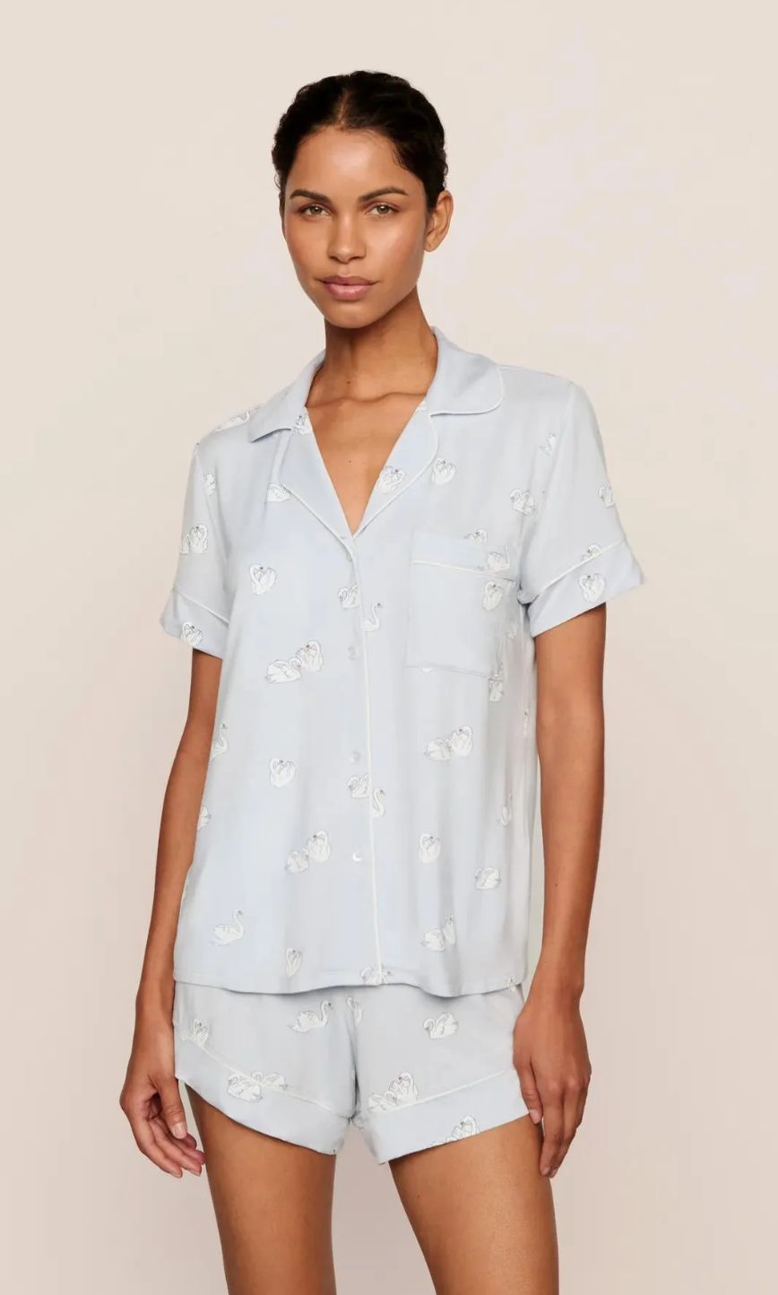 Gisele Printed Relaxed Short PJ- Large Swans Ice Blue
