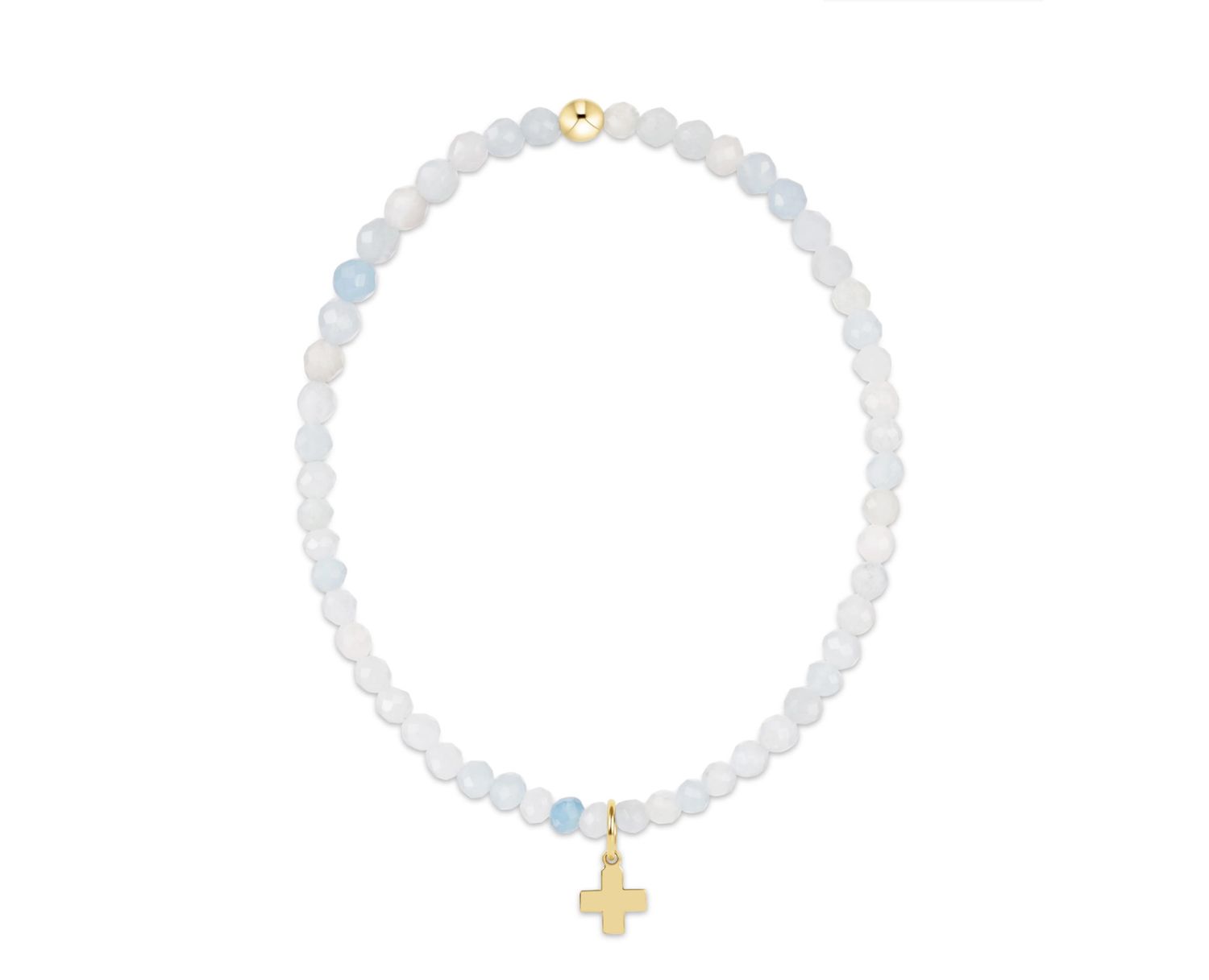 E Newton Classic Aquamarine 3mm Bracelet- Signature Cross Gold Charm