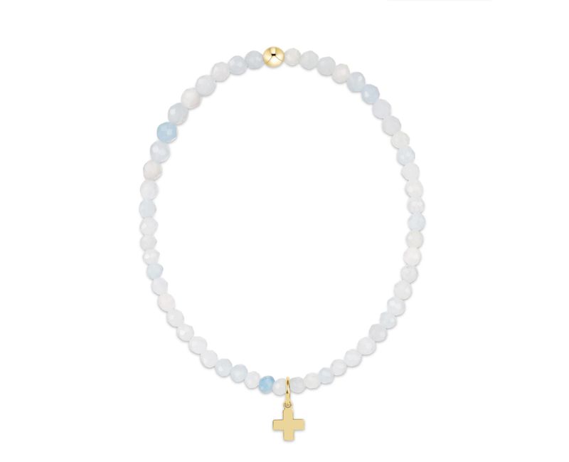 E Newton Classic Aquamarine 3mm Bracelet- Signature Cross Gold Charm