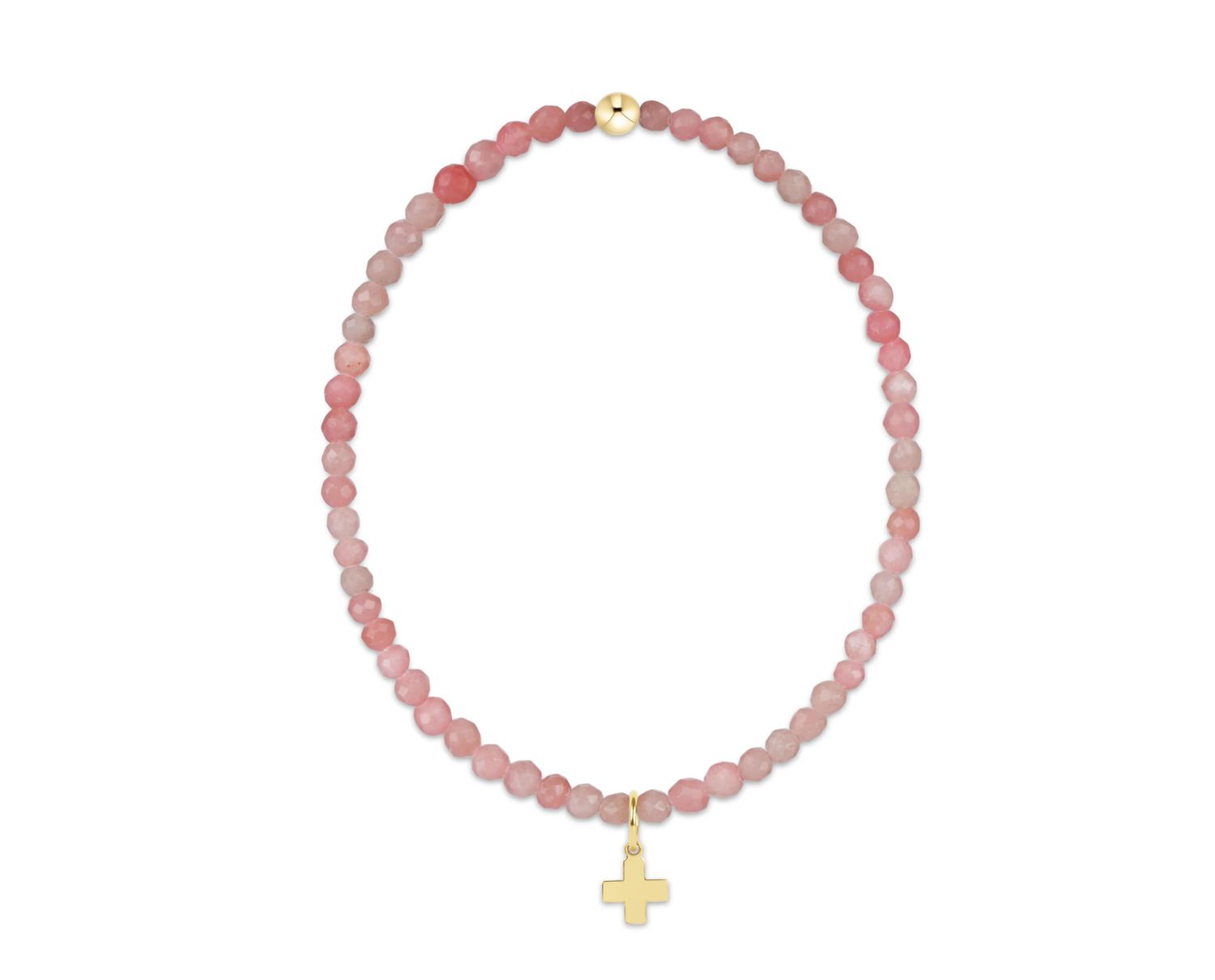 E Newton Classic Pink Opal 3mm Bracelet- Signature Cross Gold Charm