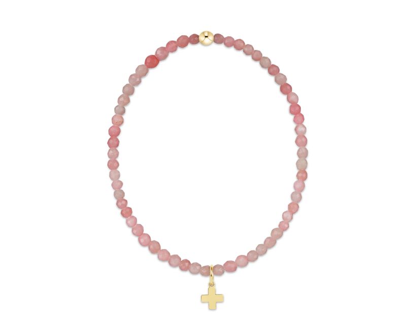 E Newton Classic Pink Opal 3mm Bracelet- Signature Cross Gold Charm