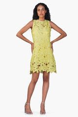 Chartreuse Floral Lace Short Dress
