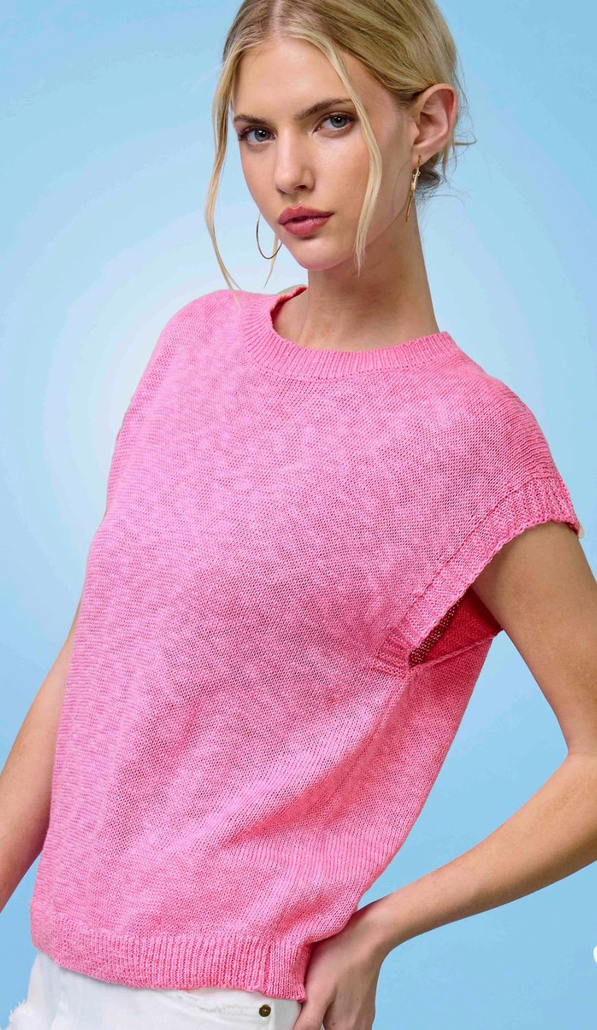 Pink Cap Sleeve Knit Top