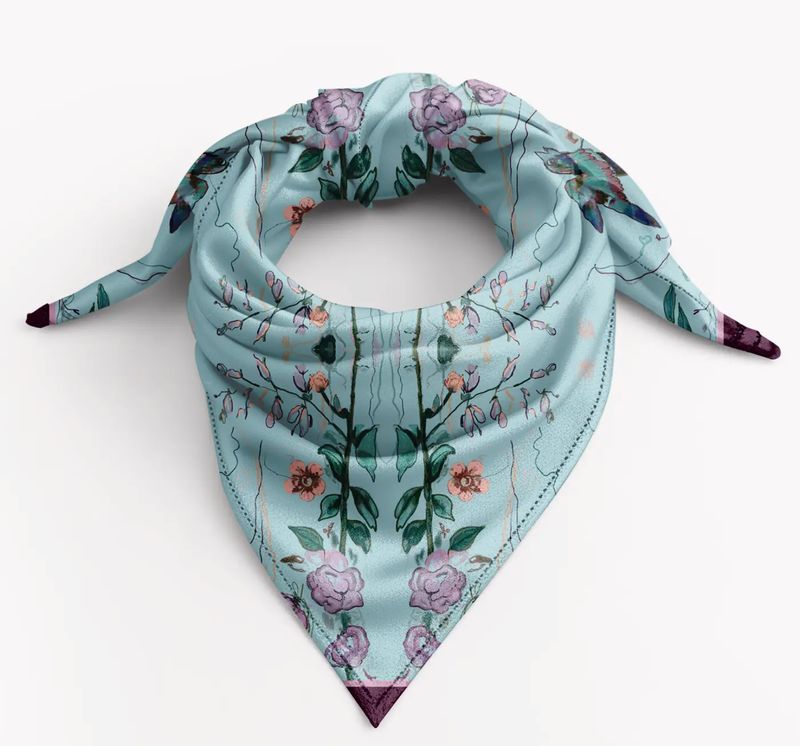 Birds of a Feather Aqua Large Silk Scarf