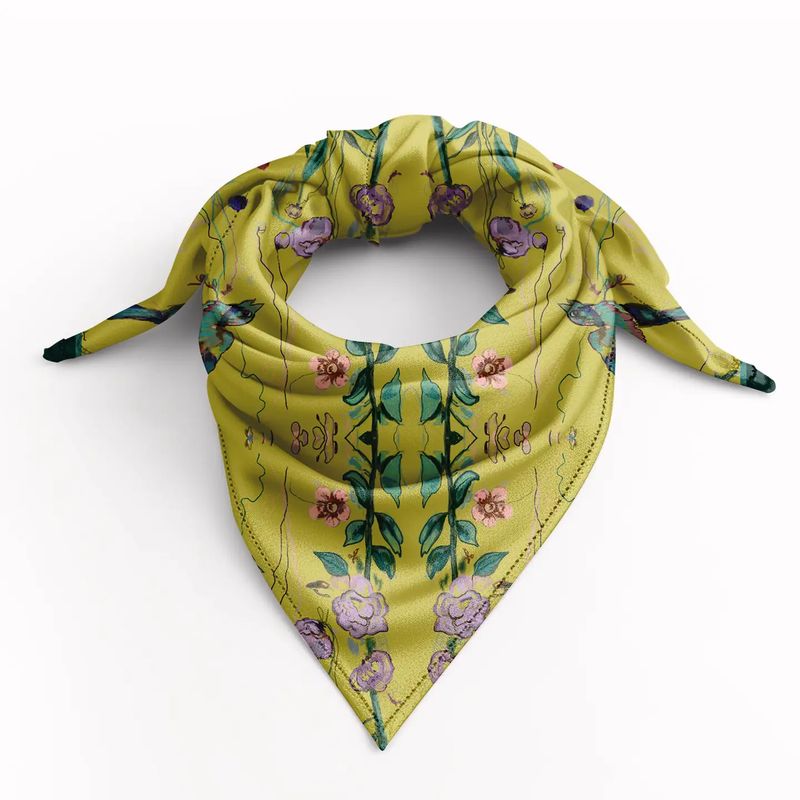 Birds of a Feather Lime Large Silk Scarf