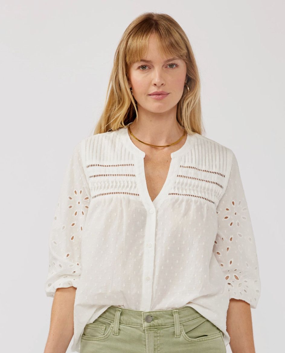 3/4 Sleeve Cotton Clip Dot Blouse