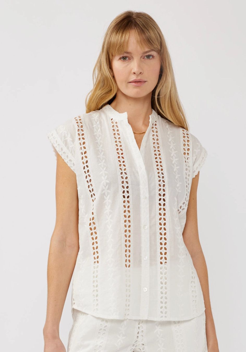 Floral Eyelet Cap Sleeve Top