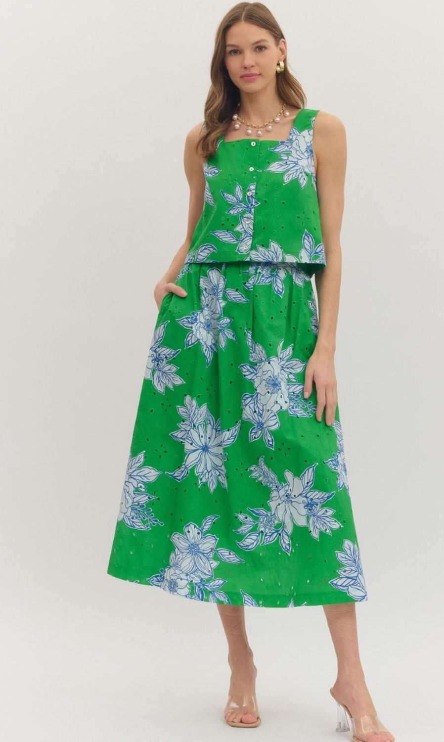 Green Floral Skirt Set