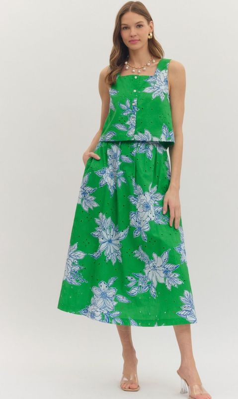 Green Floral Skirt Set