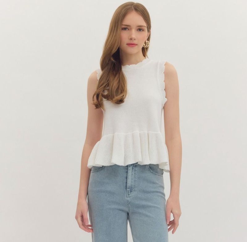 Sleeveless White Knit Top