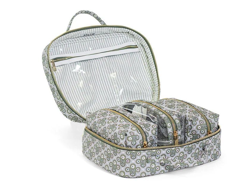 LUXE TRVL2 Cosmetic Toiletry Case - Surrey with Green Pinstripe Liner