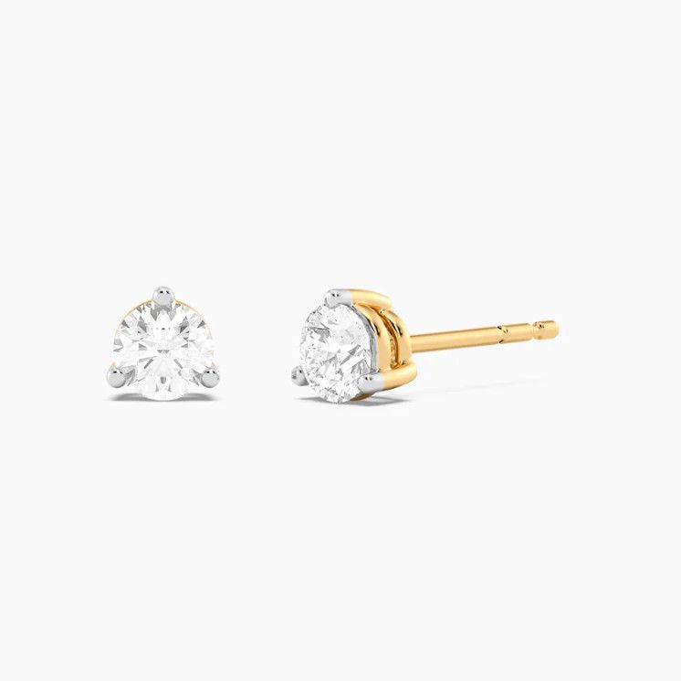 Gold Lab 0.50 Ct Three Prong Stud Earrings