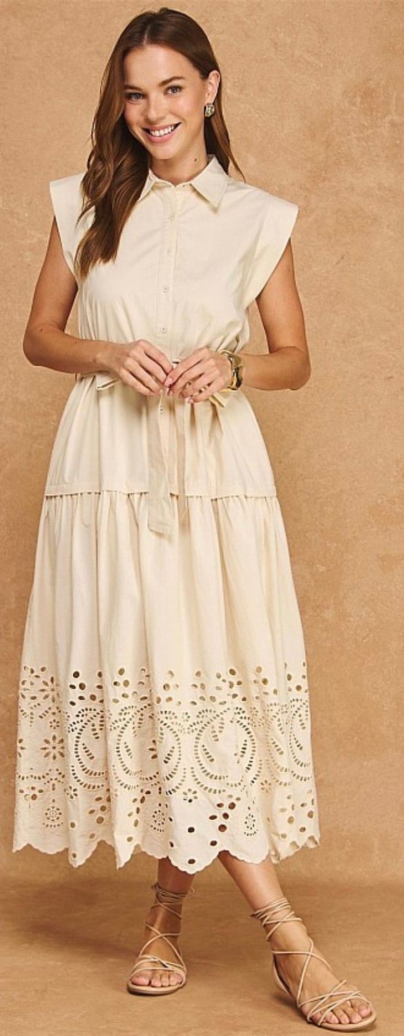 Cream Embroidered Eyelet Maxi Dress