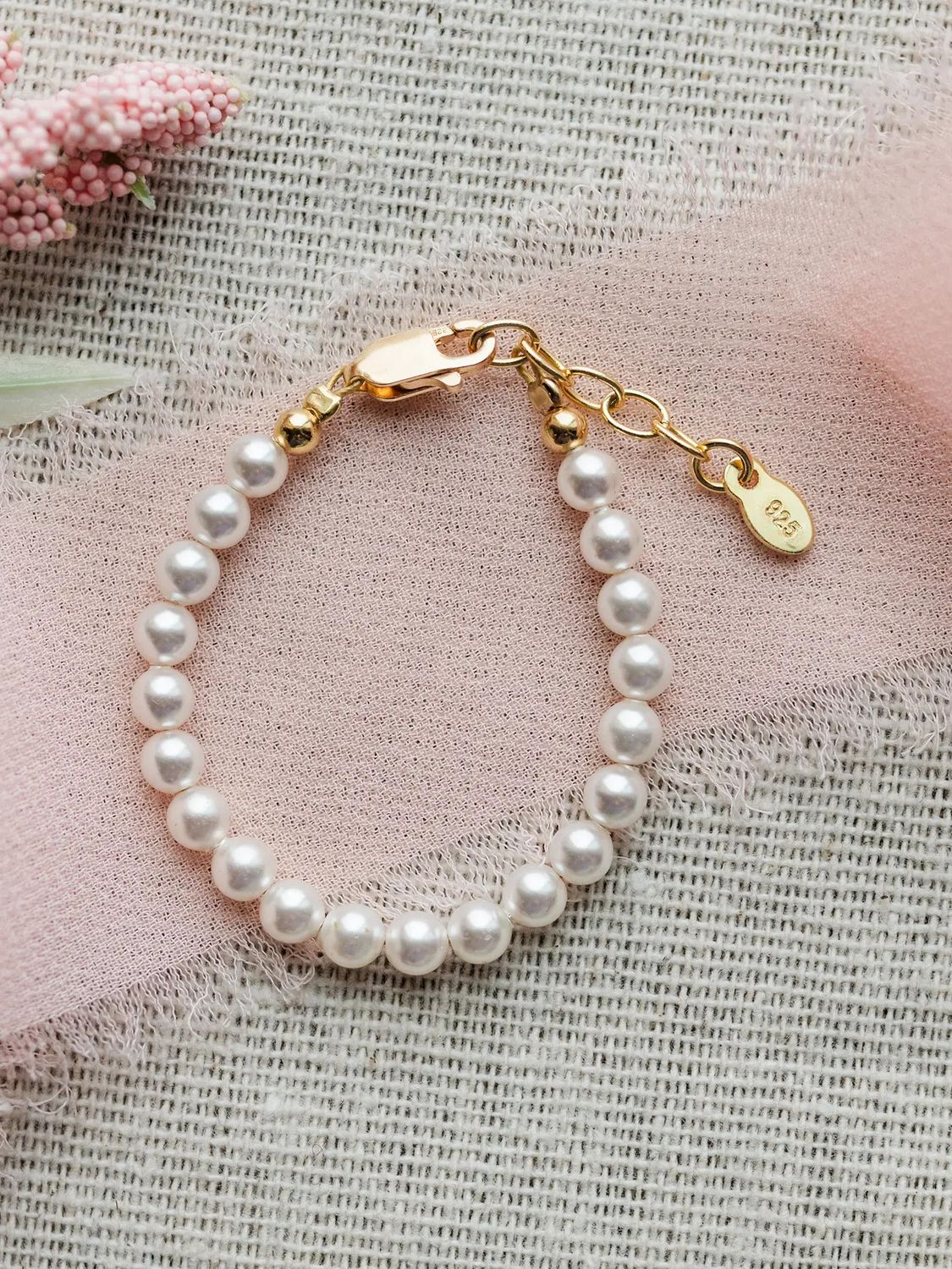 14K Gold Plated Pearl Bracelet Audrey (LG 6-12Y)