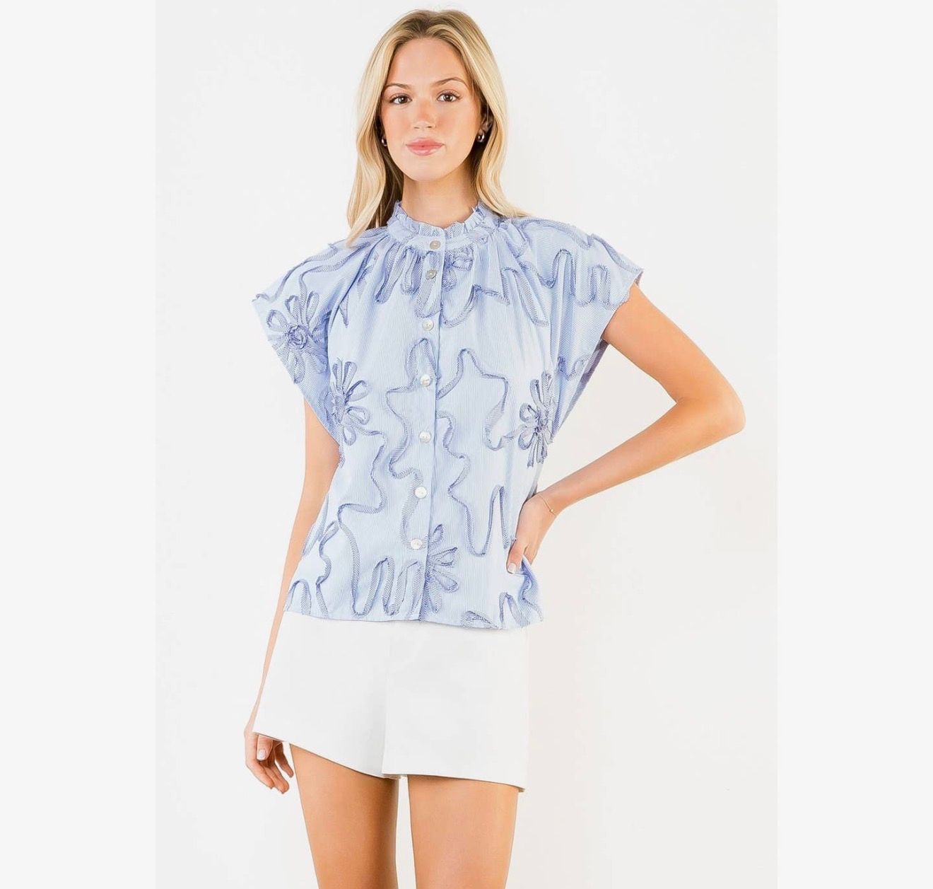 Stripe Shirt with Ribbon Flower