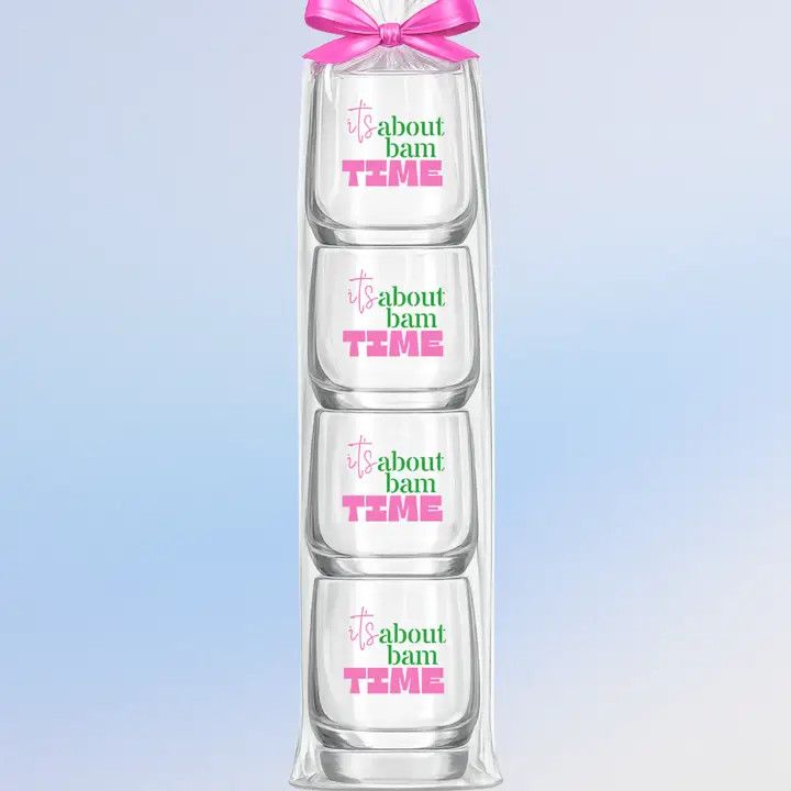 Stemless 4ct Plastic Wine Glass "It's About Bam Time"