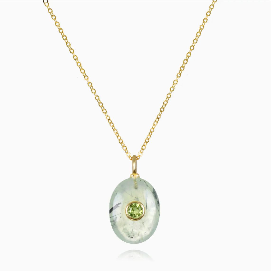 Oval Charm Cable Necklace-Prehnite &amp; Peridot