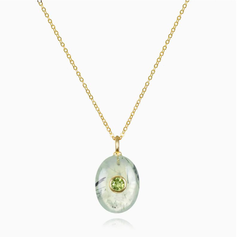 Oval Charm Cable Necklace-Prehnite &amp; Peridot