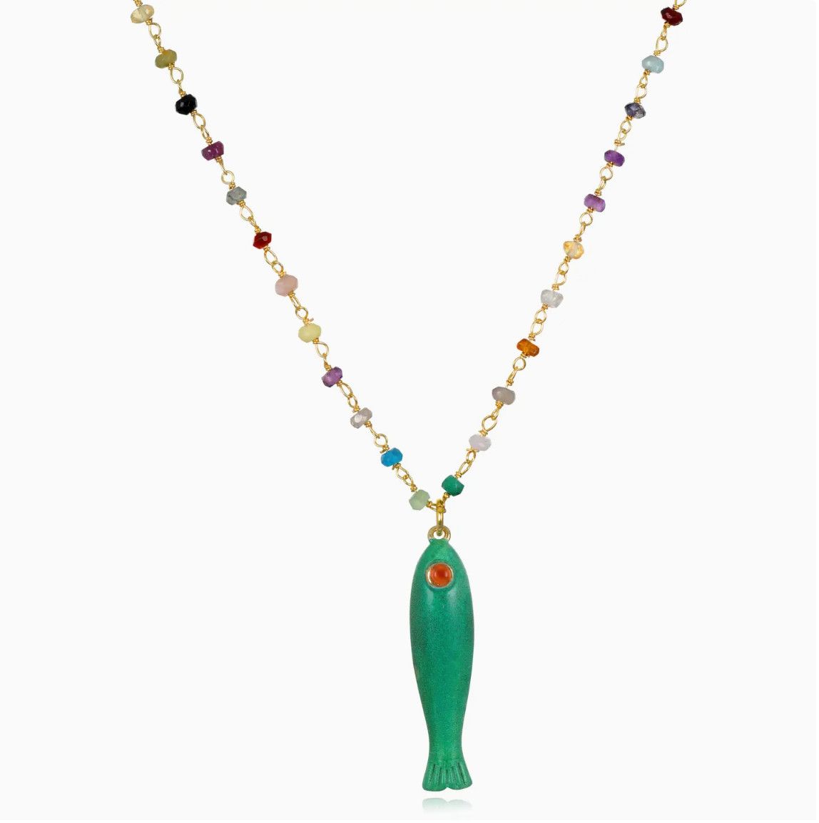 Rainbow Fish Charm Necklace-Green