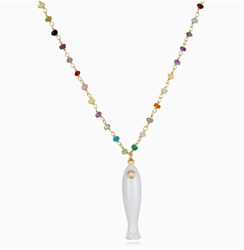 Rainbow Fish Charm Necklace-White