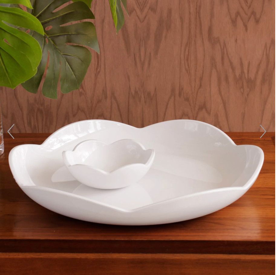 VIDA Colette Round Platter with Mini Dip Bowl (White)- SET