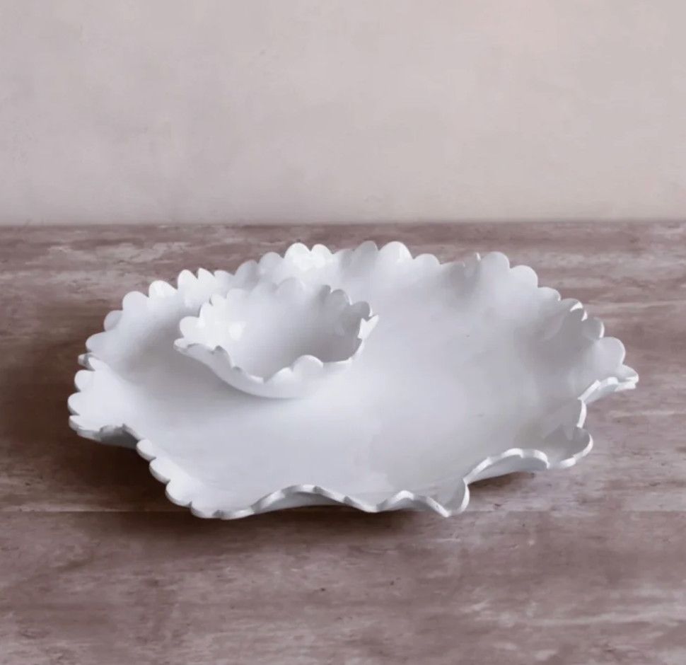 VIDA Colette Round Platter with Mini Dip Bowl (White)- SET