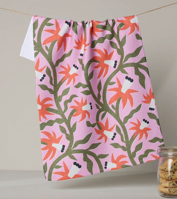 Graphic Flowers Tea Towel