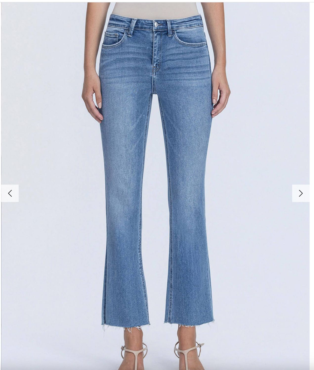 High Rise Clean Cut Raw Hem Crop Flare Jeans 