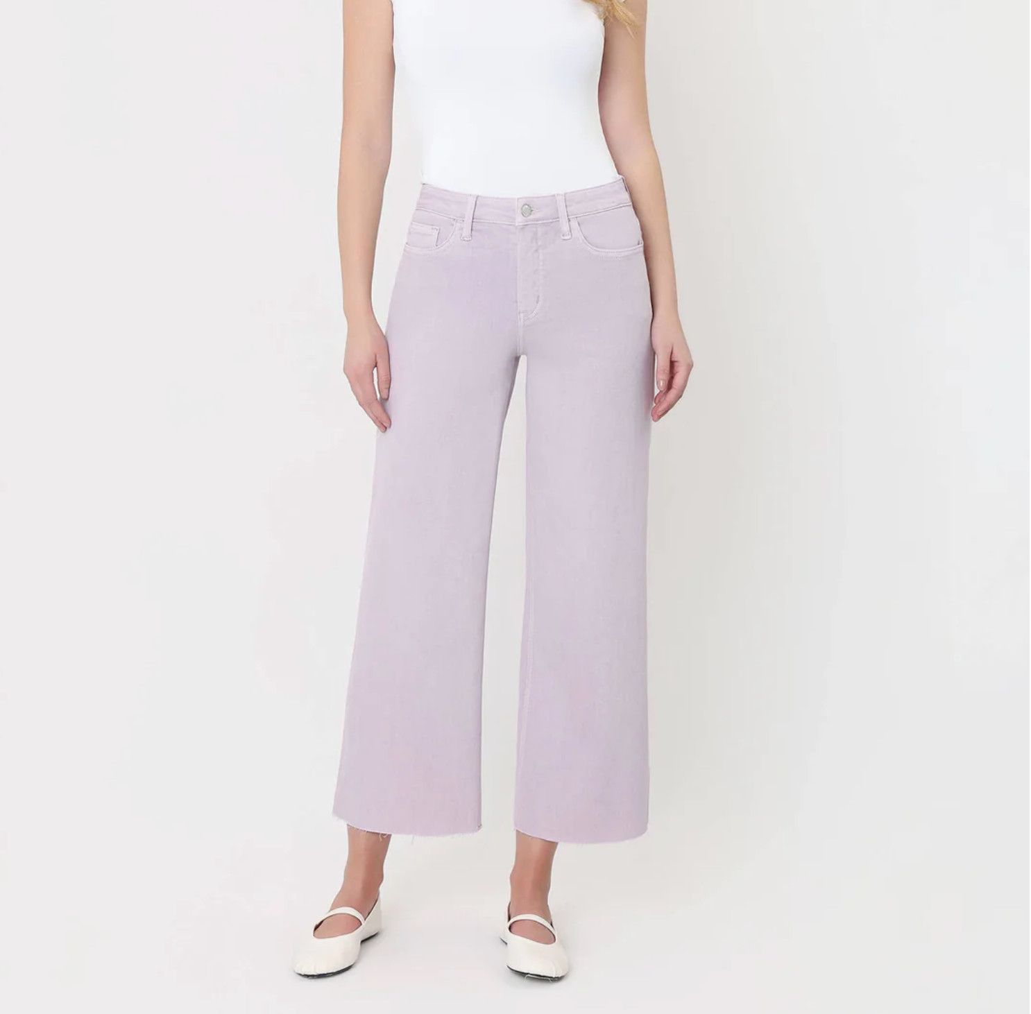 High Rise Lavender Color Crop Wide Leg Jeans