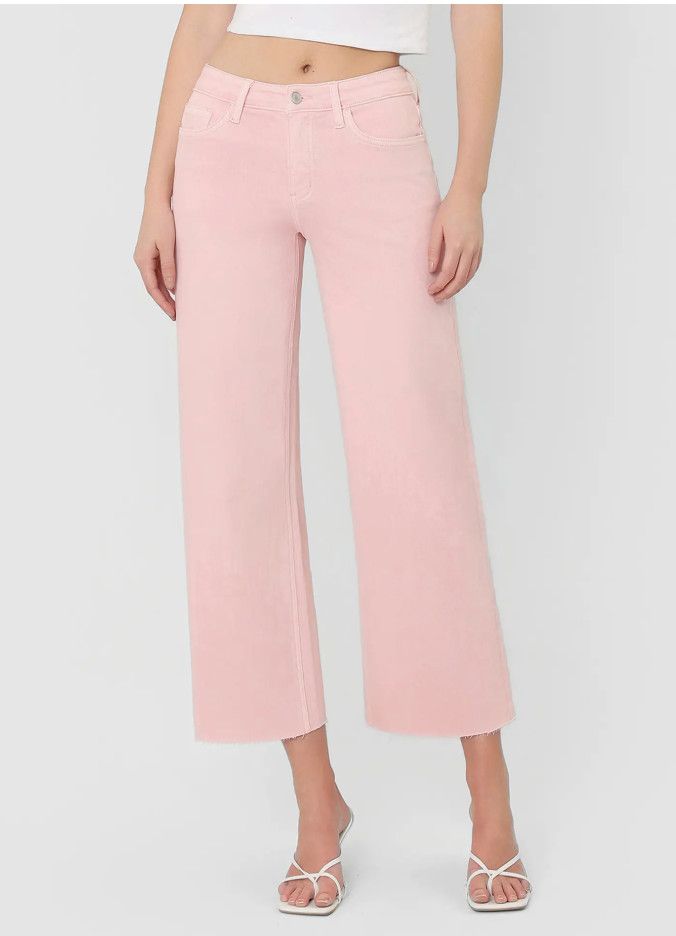 High Rise Pale Lilac Color Crop Wide Leg Jeans