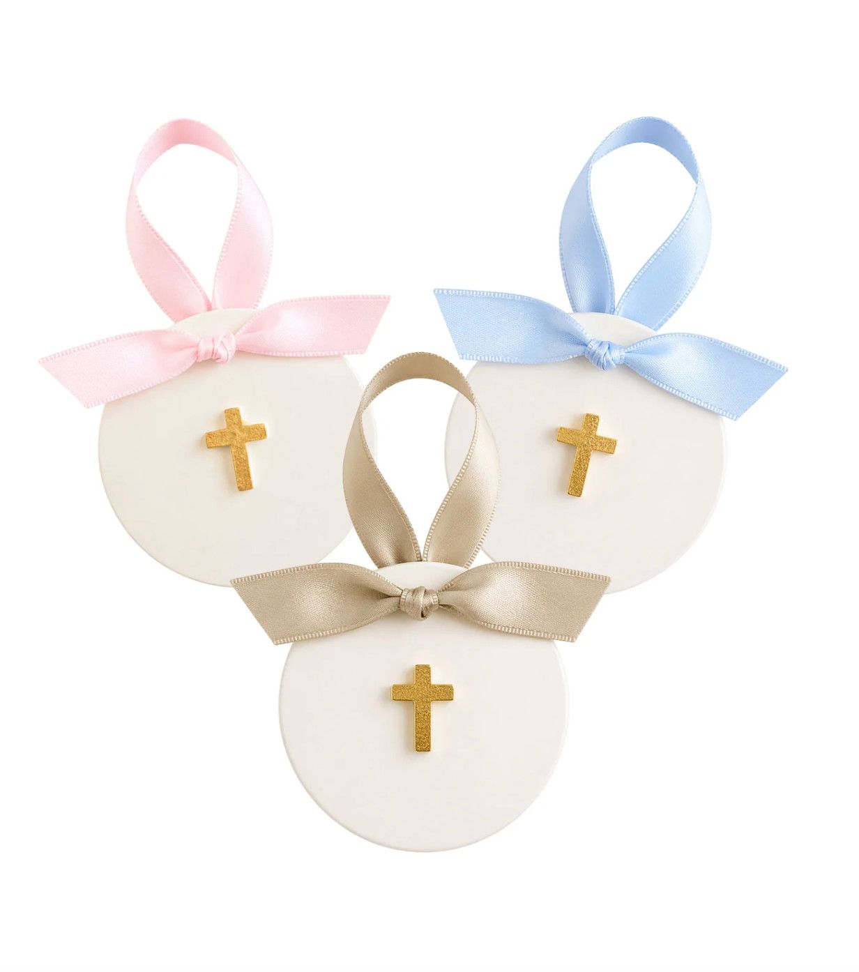 Tiny Cross Round Ornament-Baby Blue