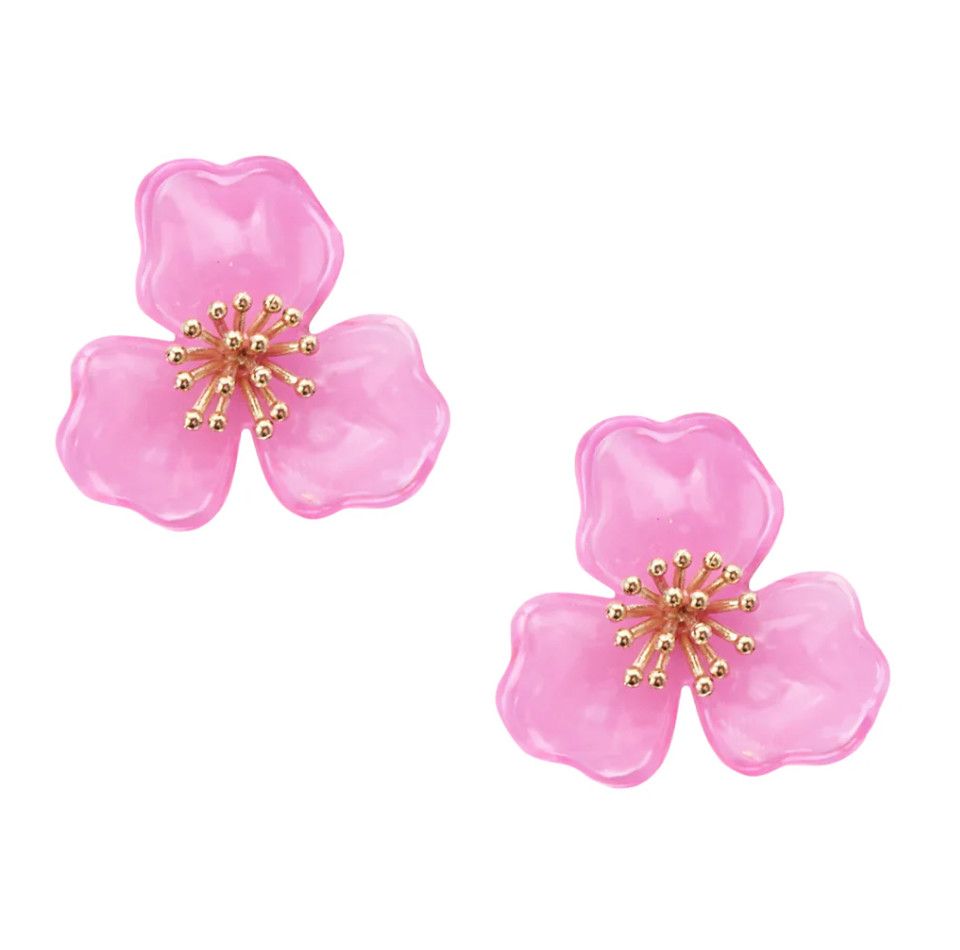 Trillium Stud Earrings-Pink