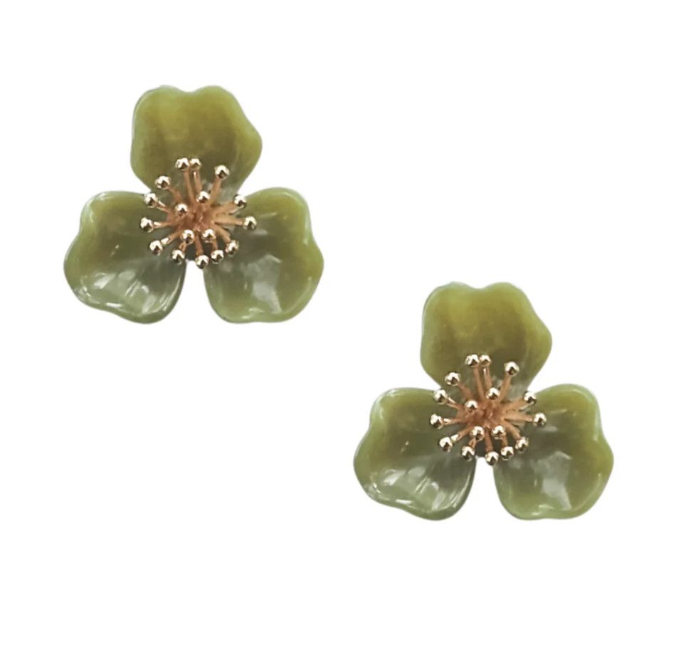Trillium Stud Earrings-Green